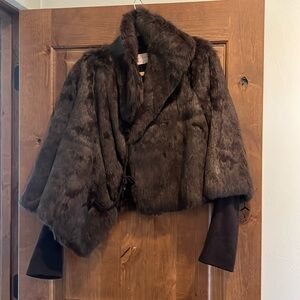 Max Azaria Collection, brown fur jacket, asymmetrical